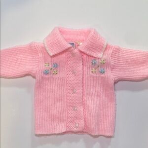 Pink Baby Cardigan with Floral Embroidery